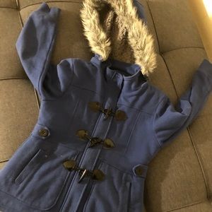 Girls blue with fur trim Pea Coat